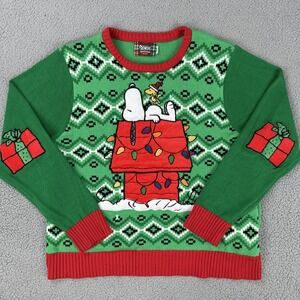Spencer's Workshop Peanuts Snoopy Light Up Christmas Sweater Men Large Green